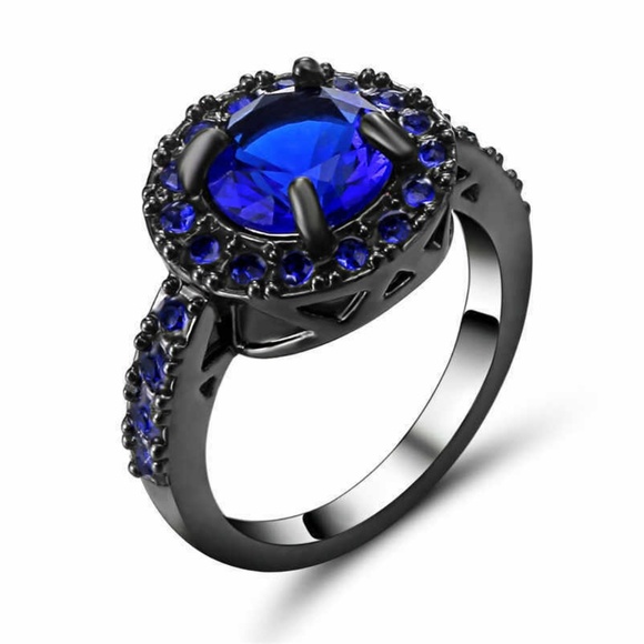 Beautiful Blue Sapphire black Rhodium Plated Ring - Picture 2 of 4